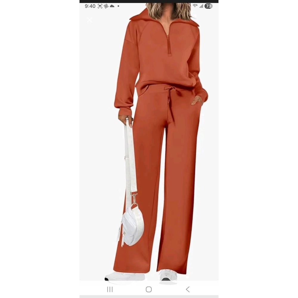 CLO LINK Hotli Women's XL Brick Red 2-Piece Tracksuit Quarter Zip Wide Leg NWT